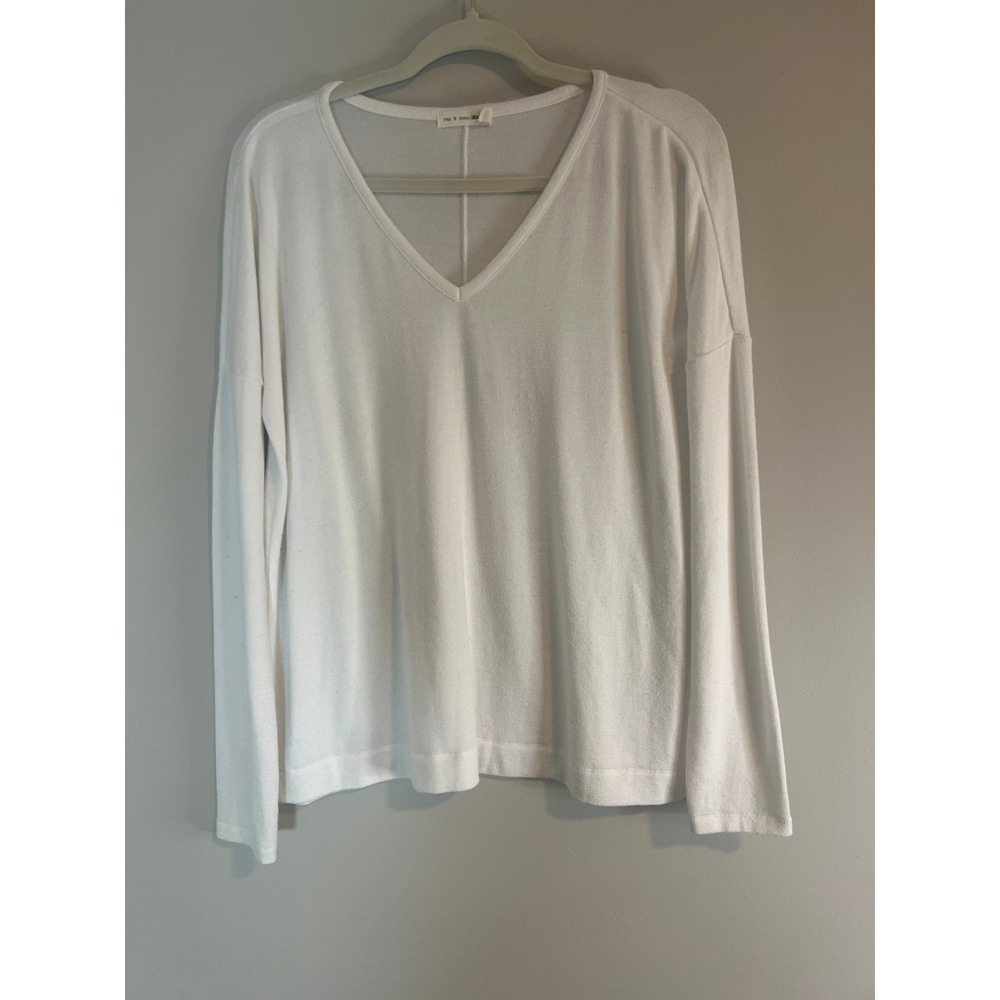 Rag & Bone JEAN White V-Neck Long Sleeve Top Rayon Blend Size Medium